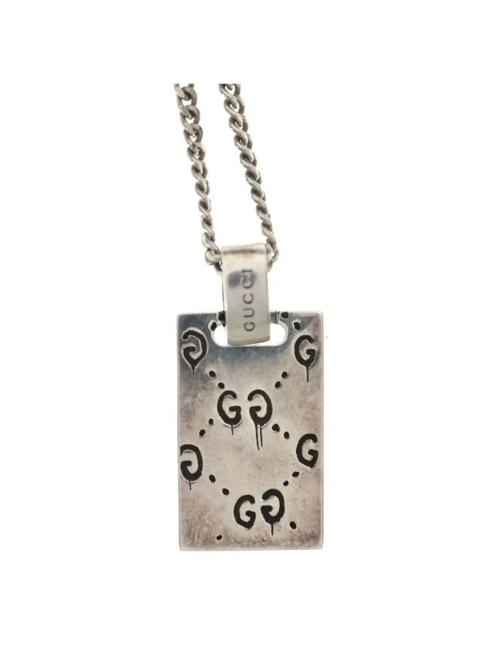 Gucci Ghost Skull Necklace Plate Motif Silver